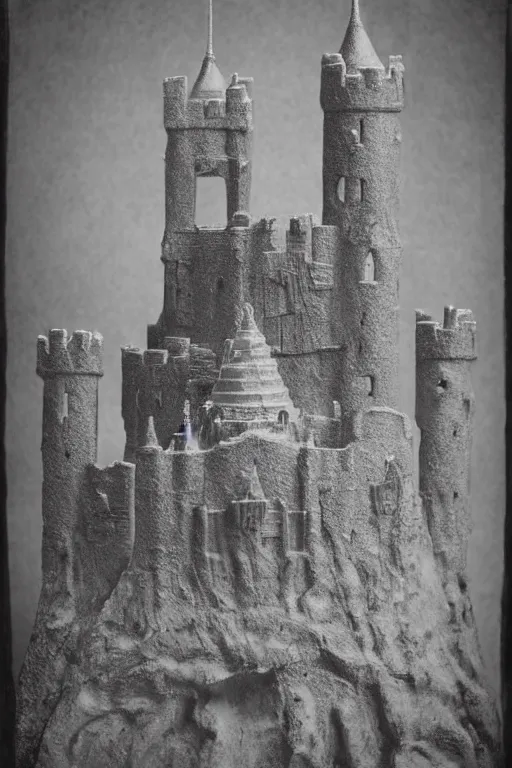 Image similar to castle grayskull from masters of the universe, portrait, silver iodide, 1 8 8 0 photograph, sepia tone, aged paper, sergio leone, master prime lenses, cinematic