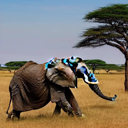 Prompt: a highly detailed panoramic photo by annie leibowitz of the serengeti, with in the background a headless elephant. 8 k, super resolution