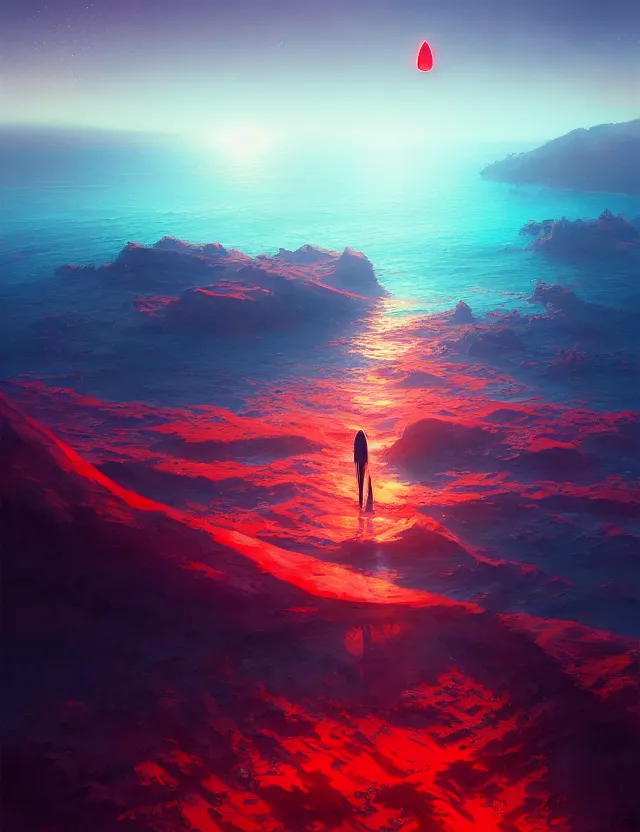 Image similar to ghost above a red sea with clear sky, artwork by tooth wu and wlop and alena aenami and greg rutkowski