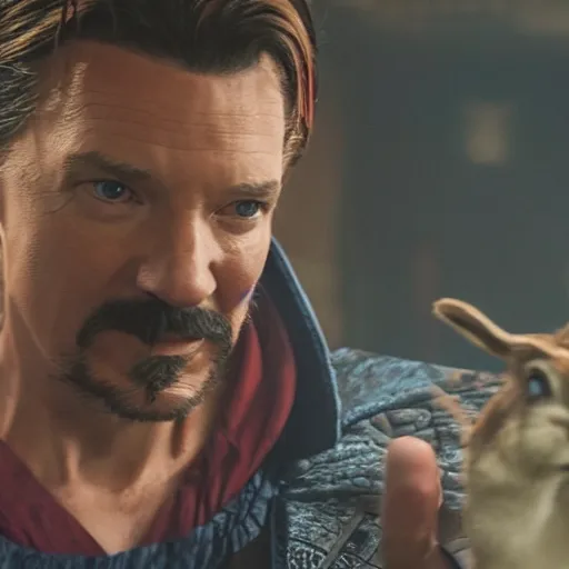 Image similar to Film still of a rabbit as Dr. Strange in avengers endgame, 4k