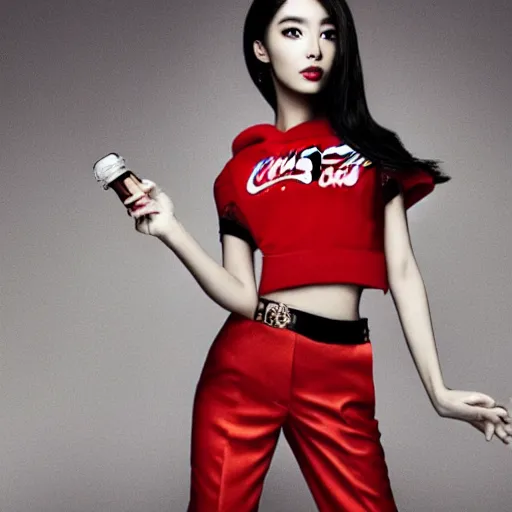 Prompt: angelababy wearing Coca-Cola crop top, fashion editorial by mario testino