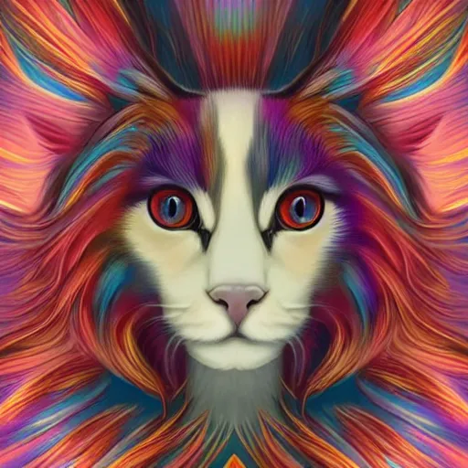 Image similar to symmetry!! portrait of beautiful ragdoll cat, long cat hairs, big cat eyes, colorful lighting, hyperrealistic, trending on pixiv fanbox, style of marvel cinematic universe