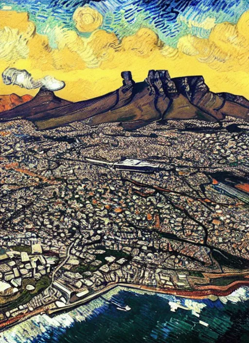 Prompt: hyper realistic cape town city,. painted by vincent van gogh and chiara bautista and norman rockwell and greg rutkowski weta studio, and lucasfilm