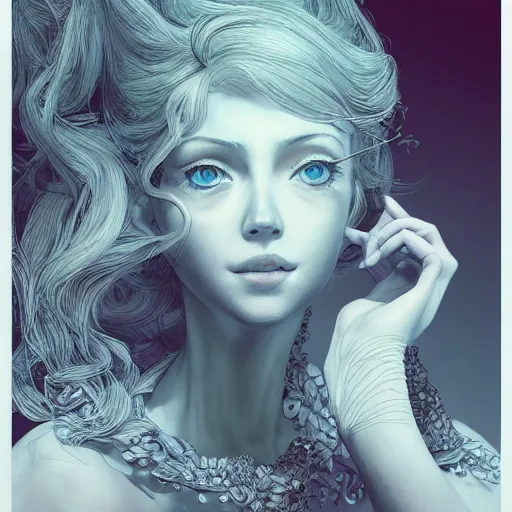 Image similar to the portrait of a blueberry that resembles an absurdly beautiful, graceful, elegant, sophisticated woman, an ultrafine hyperdetailed illustration by kim jung gi, irakli nadar, intricate linework, bright colors, octopath traveler, final fantasy, unreal engine 5 highly rendered, global illumination, radiant light, detailed and intricate environment