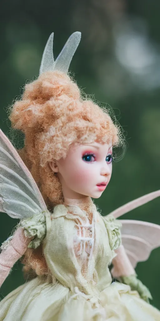 Image similar to high quality presentation photo of a detailed fairy doll in the style of Nicoletta Ceccoli photography 4k f1.8 anamorphic bokeh 4k Canon Nikon