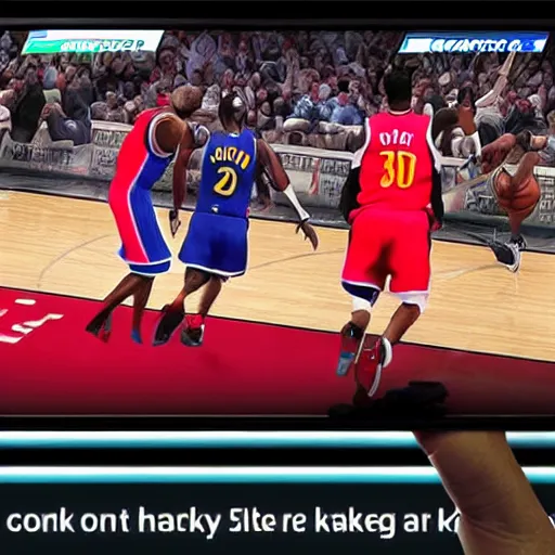 Image similar to blurry shaking photograph of the main menu for nba 2 k 2 3 playing on a tv, picture taken by iphone, uncompressed,