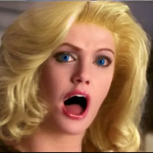 Prompt: shocked blonde woman reaction image, movie still