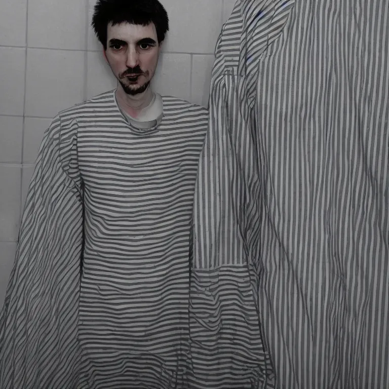 Image similar to bottle headed man wearing striped prison clothing, jail mugshot