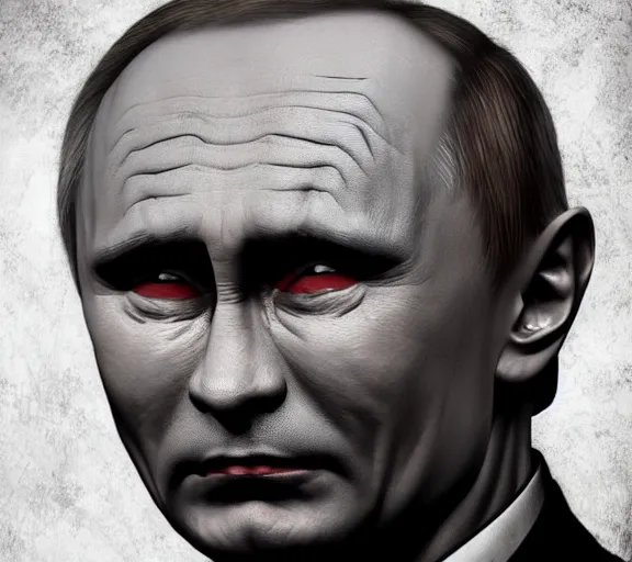 Prompt: a scary monster as vladimir putin, highly detailed, realistic face, amazing digital art, trending on artstation