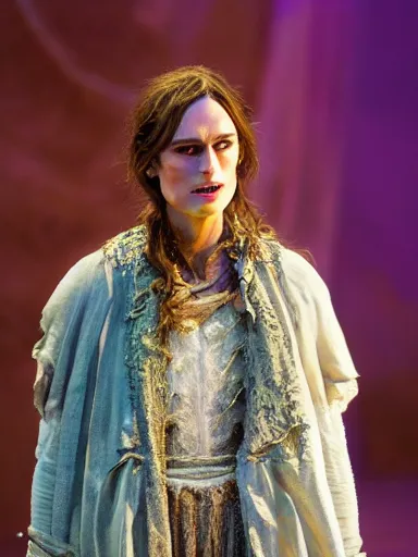 Prompt: a full body photograph of Keira Knightley as Miranda from the stage production of The Tempest taken with Nikon D3500, 4K UHD, high detail