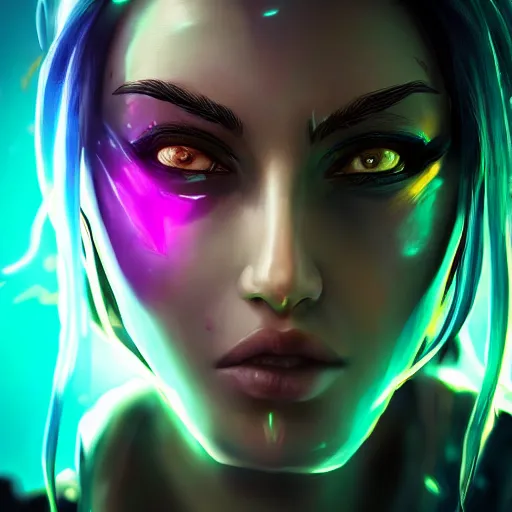 Prompt: Kalista from League of Legends portrait, Cyberpunk 2077, cyberpsycho, photorealistic, ultra detailed, neon, octane, bokeh, cyber, cyberpunk city, feature, scars, cyberface, 8k