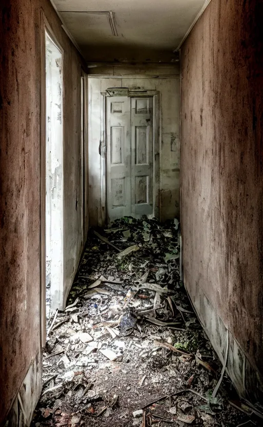 Image similar to high quality photo of a monster in the hallway of an old abandoned victorion house