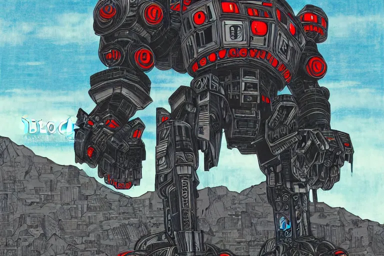 Prompt: giant war robot, photoillustration ink drawing acrylic art digital illustration oil on canvas photorealistic polished sci - fi ukiyo - e david rios ferreira filmic stock photo landscape polished photorealistic