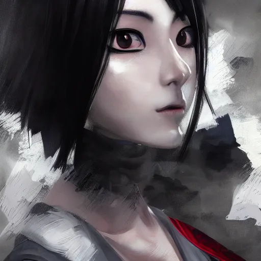 Image similar to heroine, beautiful, sui ishida with black hair, hyperrealistic, highly detailed, 8 k, a real photographic, digital art, character, realistic, portrait, female samurai, symatrical, dark atmospheric lighting, artstation, symetric, lineart