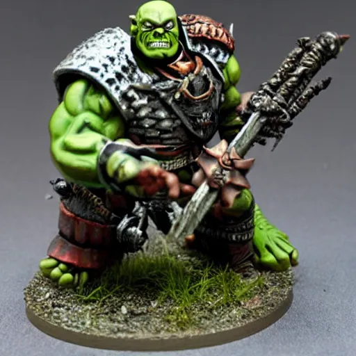 Prompt: warhammer fantasy orc wearing armor figurine