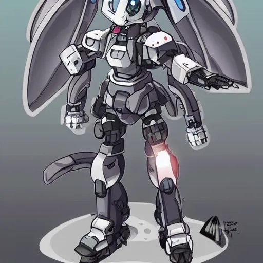 Prompt: a cute armored mecha cyber rabbit character mascot by Makoto Kobayashi in the style of Made in Abyss