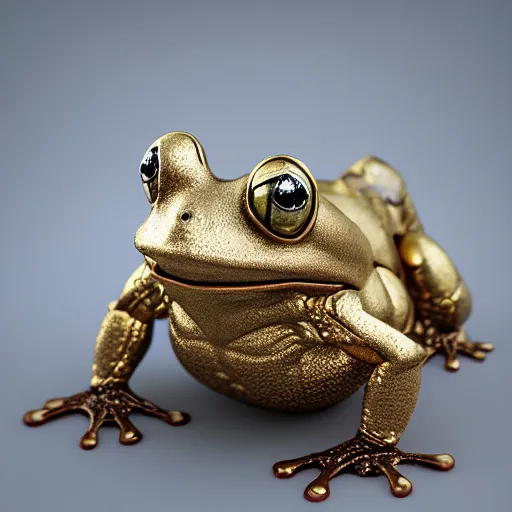 Prompt: frog beautiful natural soft light, rim light, gold fractal details, fine lace, mandelbot fractal anatomical, glass, facial muscles, elegant, ultra detailed, metallic armor, octane render
