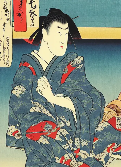 Prompt: ukiyoe painting of osan gitsune, award winning painting, ukiyoe style