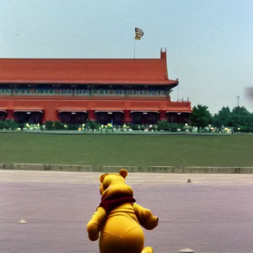 Prompt: Winnie the Pooh riding a tank in Tiananmen square, June 5, 1989, hyperrealistic, photorealistic, ultra hd, 4k, award-winning, cinematic lighting, historic, ominous