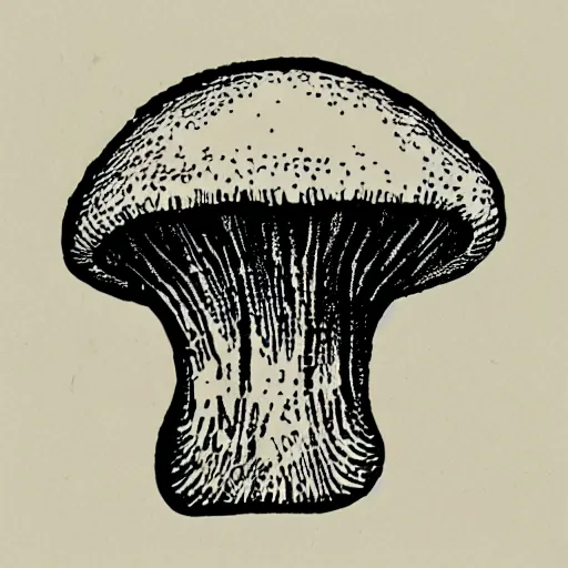 Prompt: a linocut engraving of an intelligent mushroom