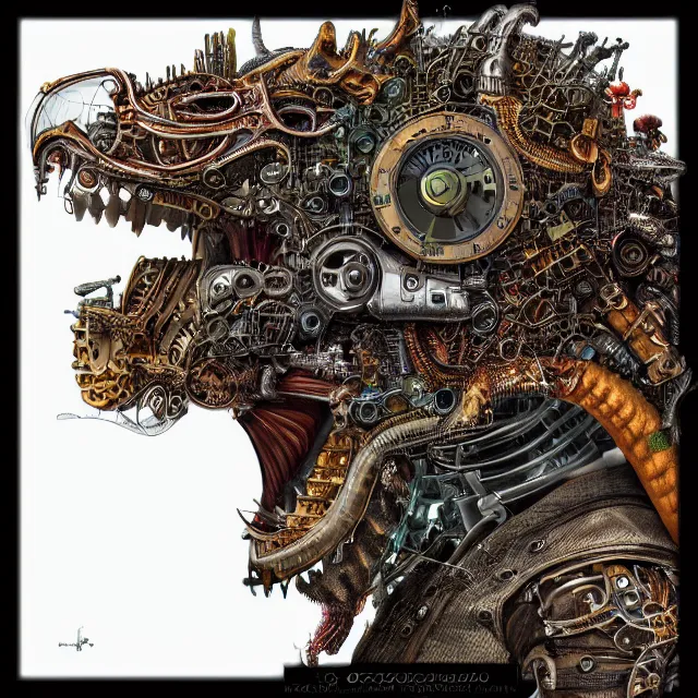 Image similar to profile portrait of a dragon, computer parts, mechanical parts, by giuseppe arcimboldo, steampunk, cyberpunk, futuristic, psychedelic, surreal, sci - fi, vaporwave, alien, dreamlike.