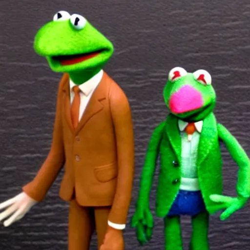 Prompt: kermit the muppet as a wes anderson claymation