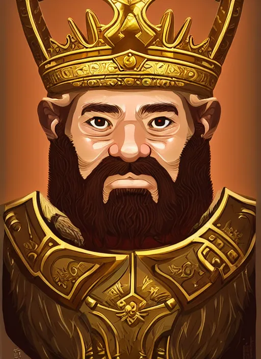 Image similar to dwarf fighter king, gold, exquisite details, white background, by studio muti