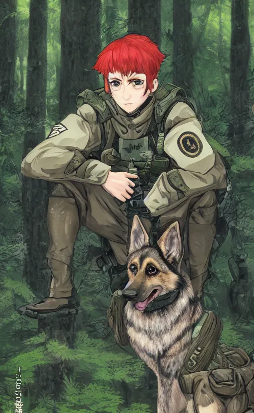 Prompt: close up character portrait icon of the german shepard military uniform head animal person fursona wearing clothes standing in the bright forest, hidari, color page, tankoban, 4 k, tone mapping, akihiko yoshida