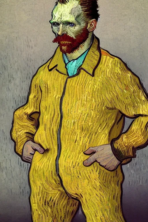 Image similar to vincent van gogh Wearing hippo costume, zx spectrum color palette, anatomy, only two hands, highly detailed, digital painting, artstation, concept art, smooth, sharp focus, illustration, Unreal Engine 5, 8K, art by art by artgerm and greg rutkowski and edgar maxence