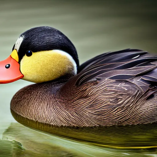 Prompt: realistic anthropomorphic duck with human arms, 4k photograph