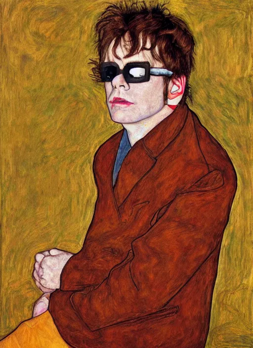 Image similar to portrait of elton john in a golden hour lighting, painted by egon schiele, 8 k extremely realistic and highly detailed