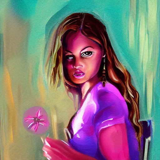 Image similar to Beautiful painting of Mirabel from Encanto, digital painting, colorful lighting