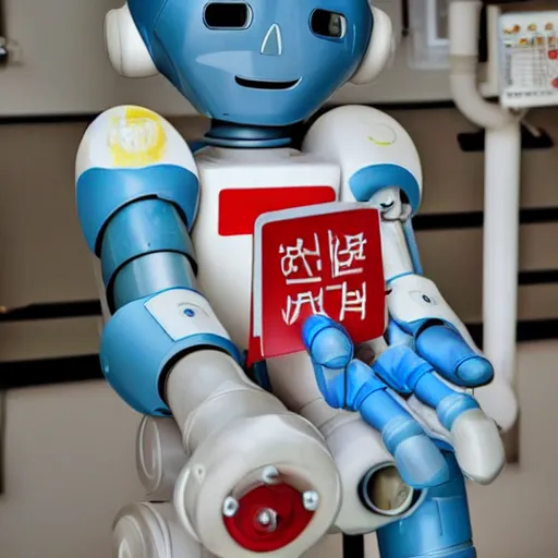 Image similar to a toy robot nurse intended to keep in house hospital patients healthy and happy and to provide company to the lonely, meant to bring hope and joy, very friendly and sweet, a nurse robot, real life, vhs distortion, positive