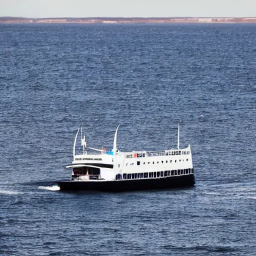 Image similar to a blue white black ferry at the sea outside helsingborg