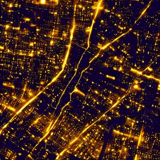 Prompt: satellite view of a metropolis at night