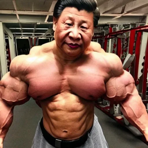 Prompt: xi jinping synthol man body builder