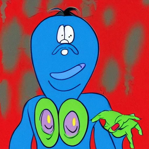 Image similar to sinister looking Blue Meanie from Yellow Submarine in the style of Todd McFarlane