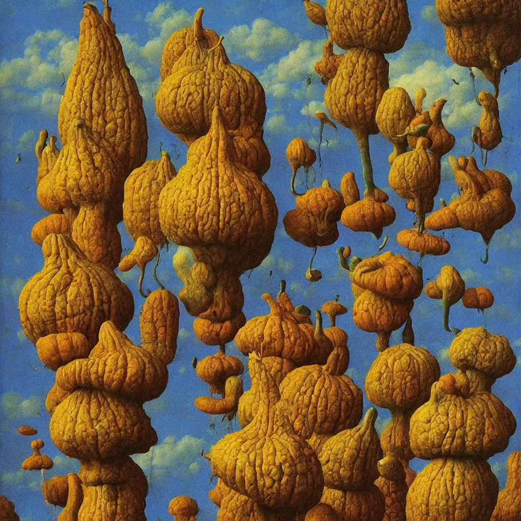 Image similar to a single! colorful! ( beksinski ) gourd fungus bird tower clear empty sky, a high contrast!! ultradetailed photorealistic painting by jan van eyck, audubon, rene magritte, agnes pelton, max ernst, walton ford, andreas achenbach, ernst haeckel, hard lighting, masterpiece