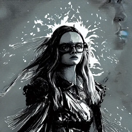 Prompt: Elle Fanning in the illustrated world of Dark Souls, head and shoulders masterpiece, apocalypse, golden hour, cosmic horror, artstation, in the style of Yoji Shinkawa, extremely detailed