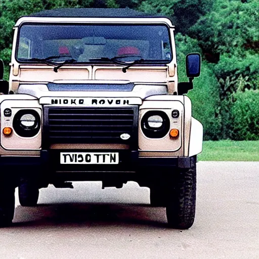 Prompt: Mike tyson driving a Land Rover Defender 110 (1985)