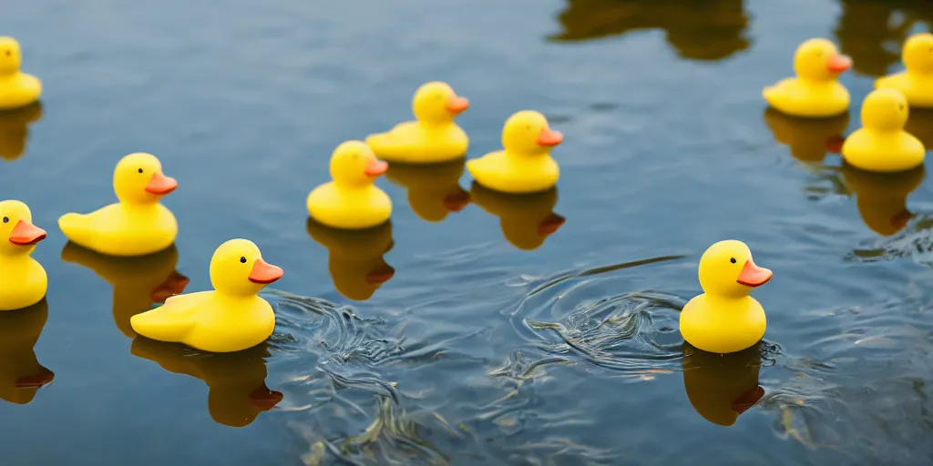 Image similar to rubber ducks in a pond, 5 0 mm lens, photo, bokeh