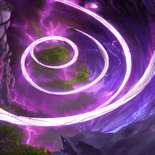 Image similar to the ruins of the spiralling portals of purple lightning, anime fantasy illustration by tomoyuki yamasaki, kyoto studio, madhouse, ufotable, square enix, cinematic lighting, trending on artstation