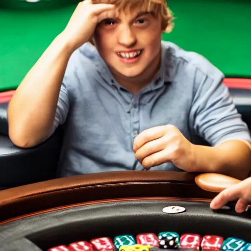 Image similar to down syndrome man winning at poker