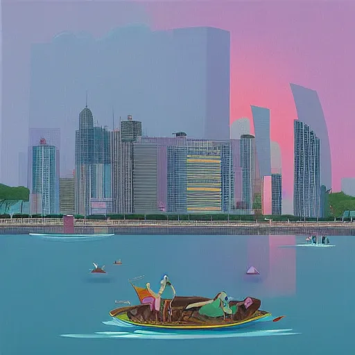 Image similar to the singapoore skyline painted by hsiao ron cheng