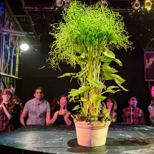 Image similar to a potted plant on a stage at a mosh pit