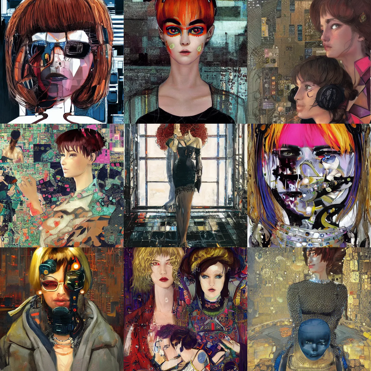 Image similar to A cyberpunk portrait painted by Ilya Kuvshinov and Gustav Klimt