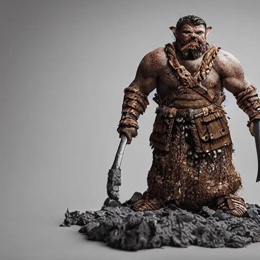 Image similar to 8 5 mm f 1. 8 photograph of a claymation sculpture warrior dwarf, highly detailed sculpey diorama, by erwin olaf, smooth, sharp foccus, commercial photography, fashion shoot