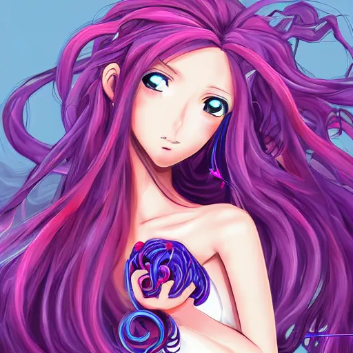 Image similar to anime, digital art, medusa, beautiful girl in Sam Yang style