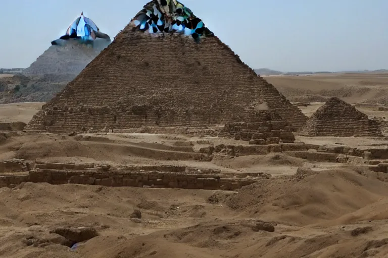 Prompt: photo of how pyramids were built, 4k