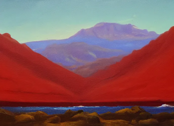 Prompt: montana roja, tenerife in the style of hudson river school of art, oil on canvas